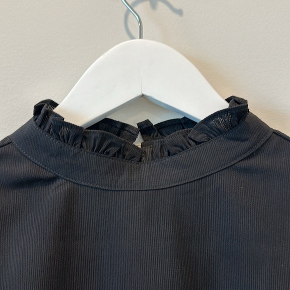 Cotton:On Basic Long Sleeve Black Top High Neck Modest Ruffle Neutral Office Sm - Picture 2 of 8